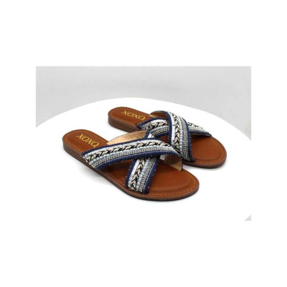 XOXO Womens Navy Crisscross Straps Ron Round Toe Slip On Slide Sandals 5.5 M